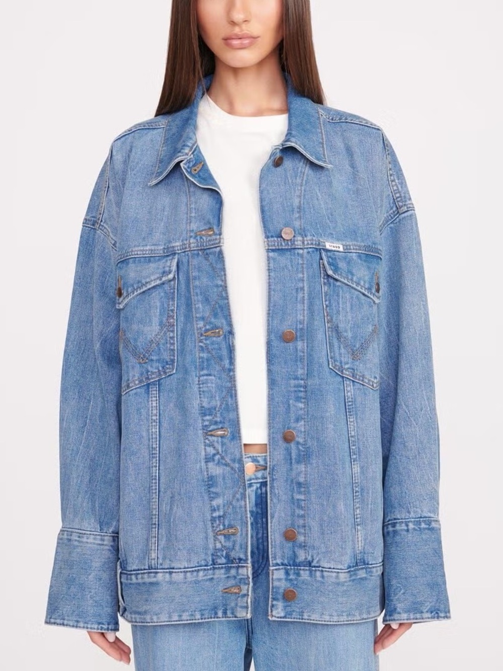 Staud Wrangler The Biggest Jean Denim Trucker Jacket New S M 90s Y2K Oversized - Picture 7 of 15